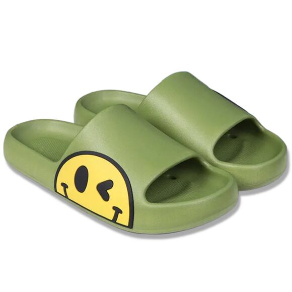 Green Smiley Cushion Slides, Non-Slip, Light, Slippers - Picture 4 of 6